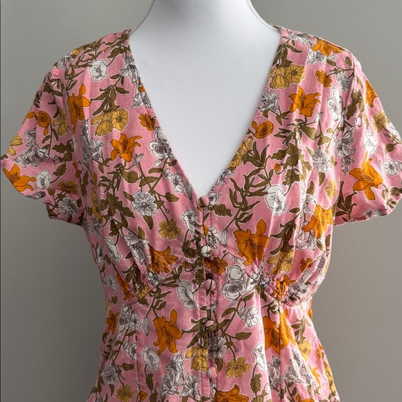 Cynthia Rowley Floral Pink Linen Blend A-line Dress w/ pockets size 6 - Picture 2 of 9